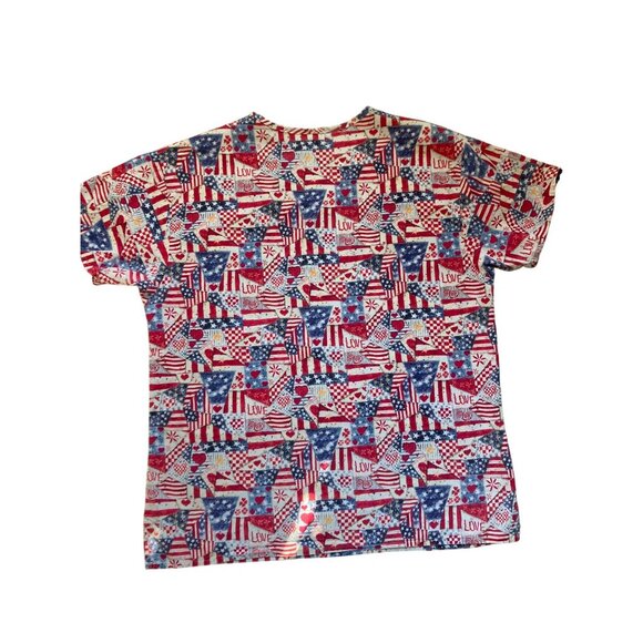 Patriotic Scrub Top With Love & Flags Print - Picture 5 of 9